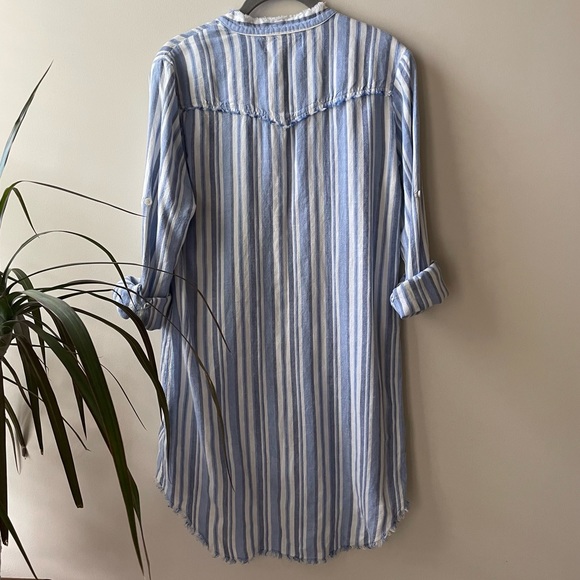 Anthropologie Cloth & Stone Blue Striped Tunic button Down Shirt - Picture 2 of 6